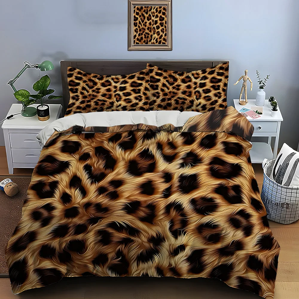 

Leopard fur texture background Bedding Set for Kids Luxury Gift 3pcs Digital Print Comforter Set Soft Comfortable Breathable