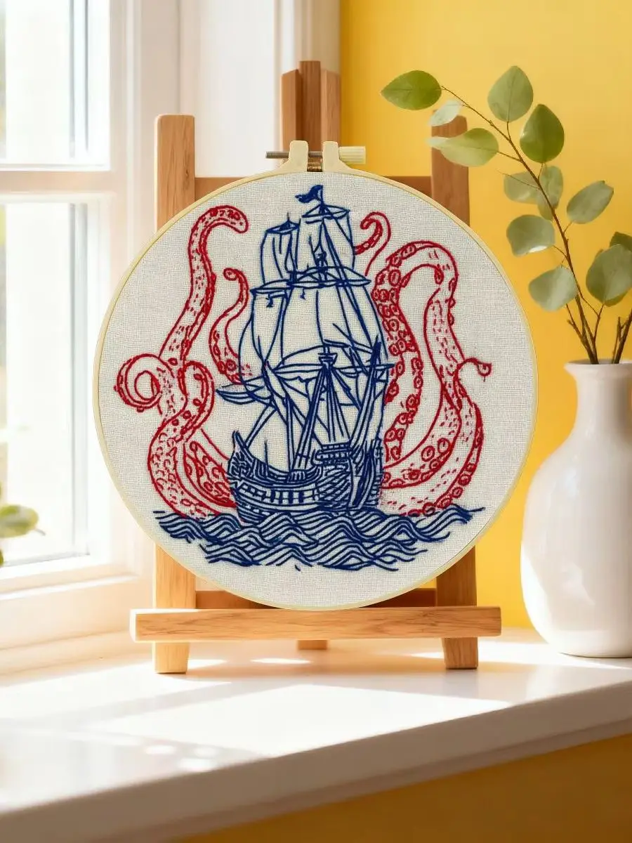 1 Stück 20X20CM/15X15CM 7,87/6,3 Zoll Oktopus-Krisen-Stickerei-Starter-Kit DIY-Kit DIY-Stickerei-Set Handarbeiten Nadelkunst – Detail 6