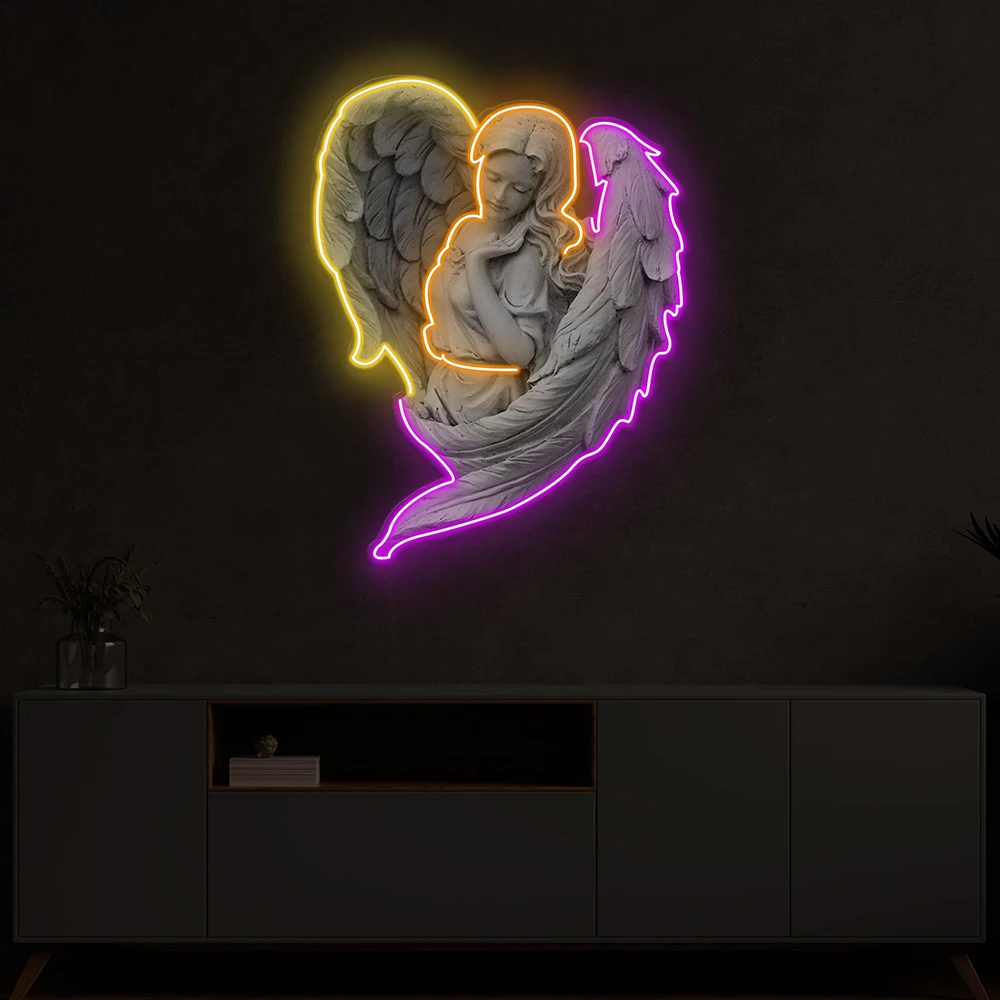 Angel Wings Neon Sign Angel Neon Pop Art Sign Custom Living Room Home Wall Decor Night Light Handmade Bar Pub Decoration Neon