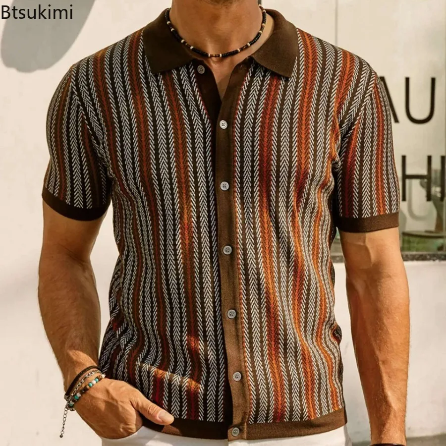 2025 Spring Summer Men's Short Sleeve Polo Shirt Knitted Slim Business Cardigan Shirt Streetwear Casual Tops Camisa Masculina - Image 5