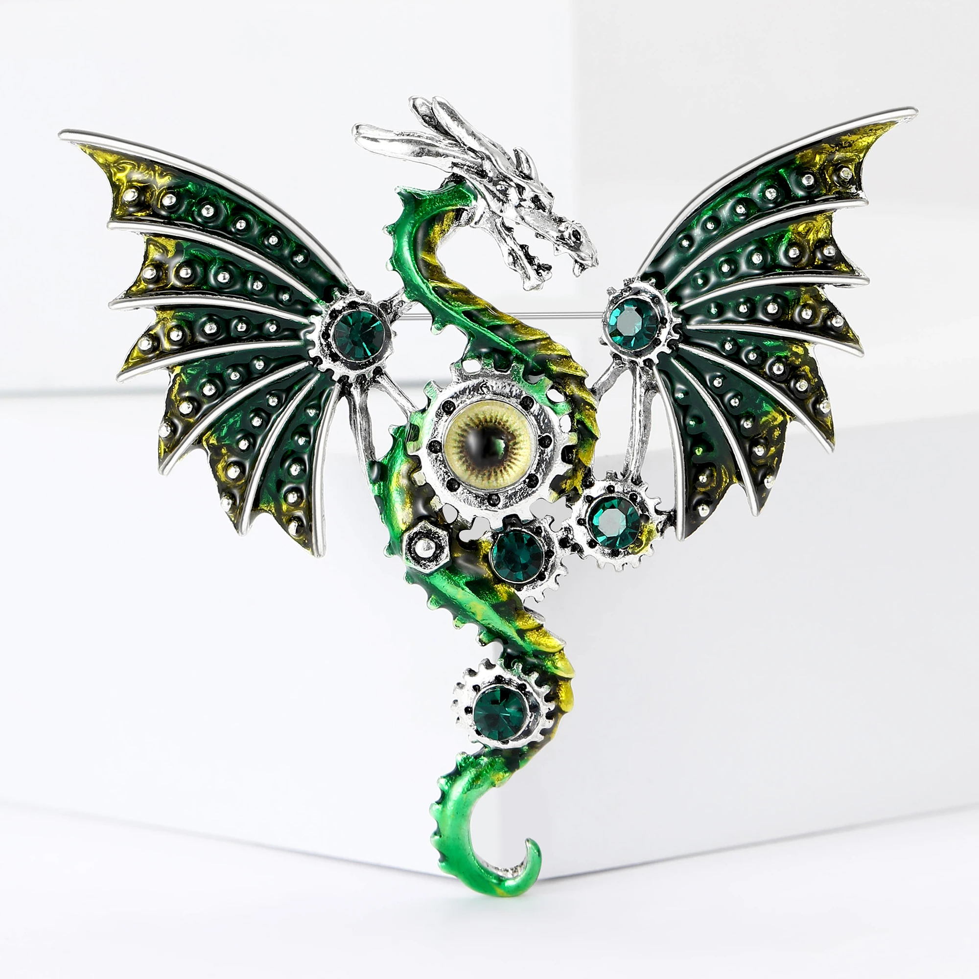 Enamel Gear Mechanical Dragon Brooches for Women Unisex Animal Pins 4-color Available Office Party Accessories Gifts