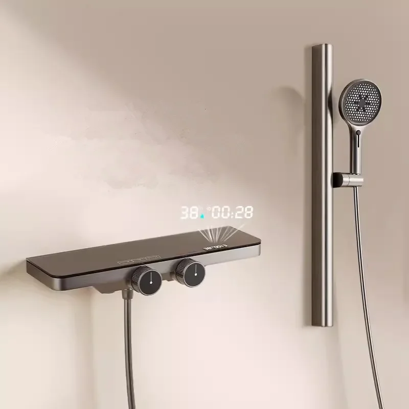 Gray Thermostatic Bath & Shower Faucet Wall Mounted Bathtub Shower Set  Cream Milk Bathroom Shower Faucet Bathroom Brass