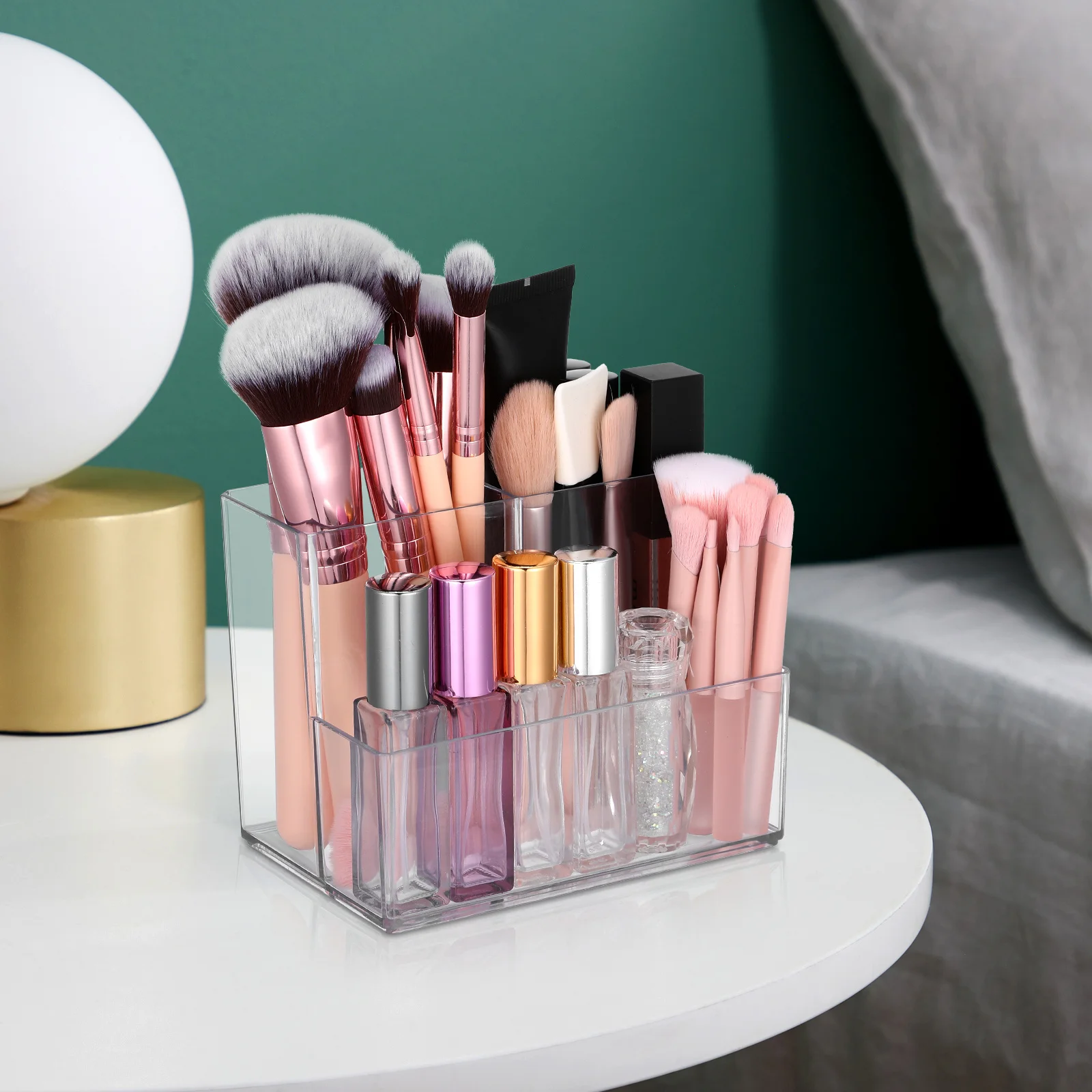 

Clear Makeup Brush Holder Divided Makeup Organizer Desktop Storage Case Cosmetics Holder Pen Container Desk Organizer
