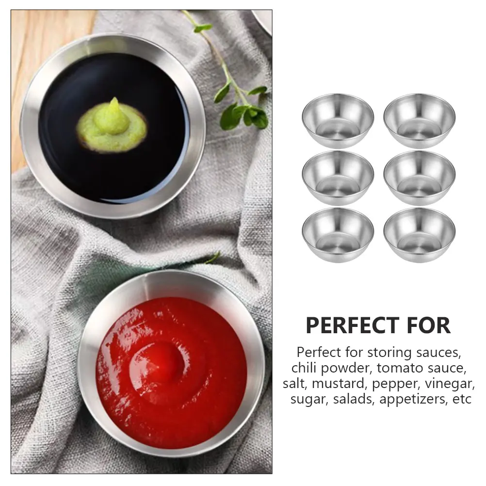 

6pcs Stainless Round Condiment Dish Small Containers Vinegar Boxes Sauce Cups Sauce Small Cups Home Restaurant