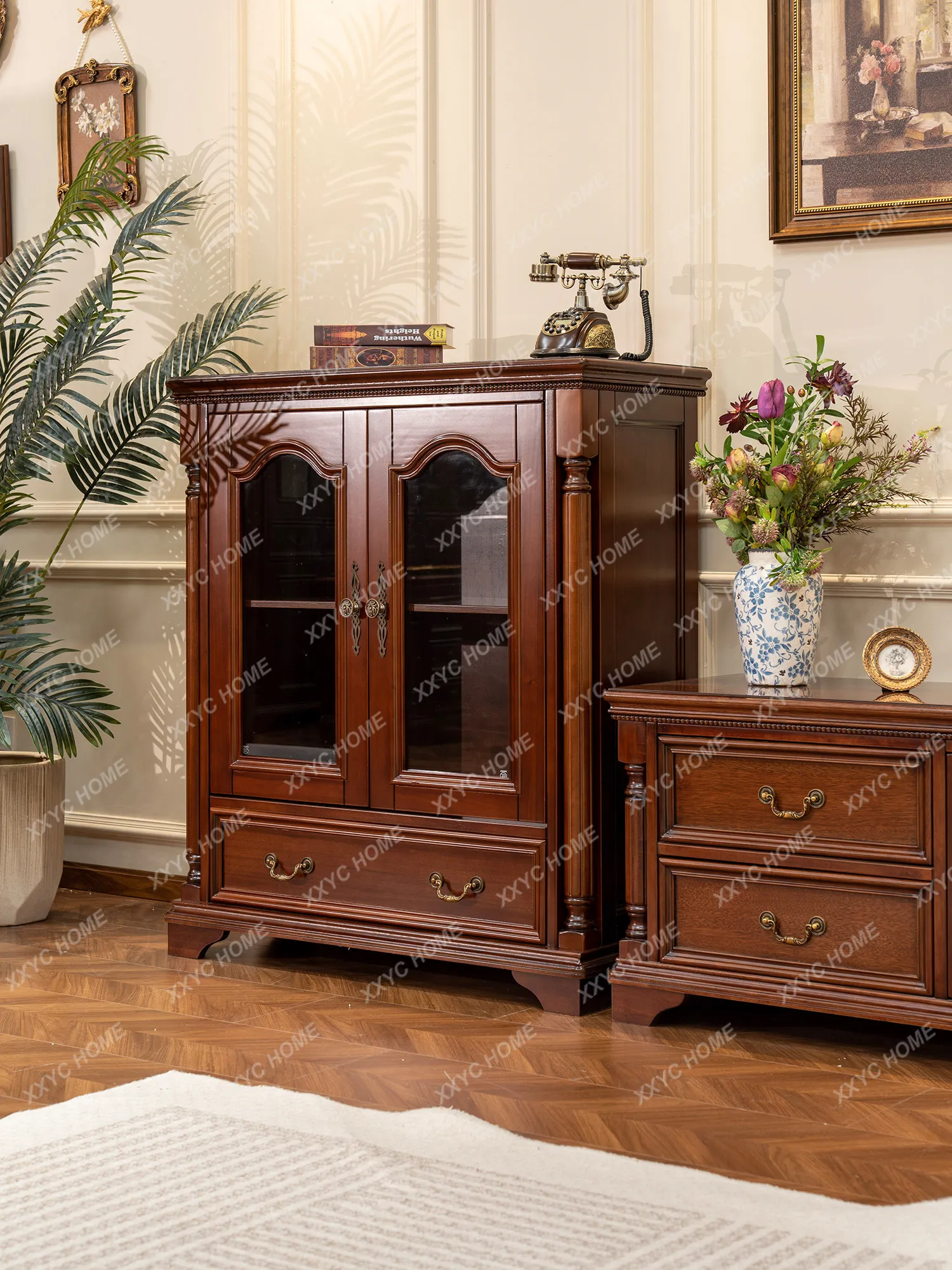Solid wood wine  golden silk rosewood living room storage restaurant wine high and low cabinet low cabine