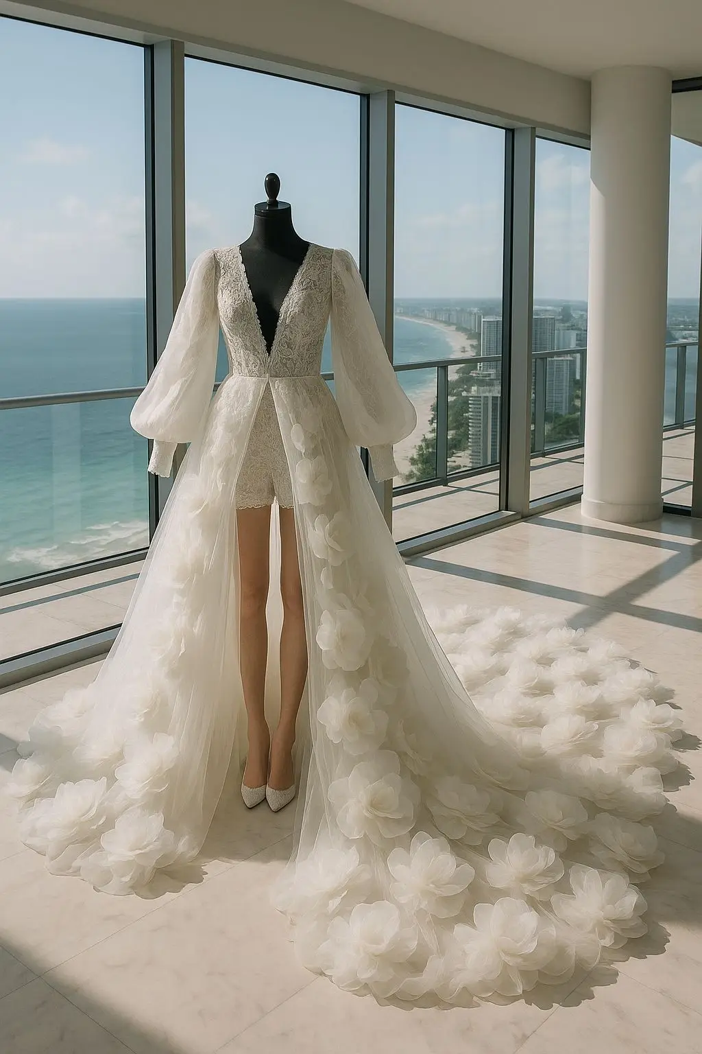 

Luxury White Woman Prom Dress For Photoshoot Tulle Sexy V Neck 3D Flower Bridal Morning Robes Night Gown Sleepwear Customized