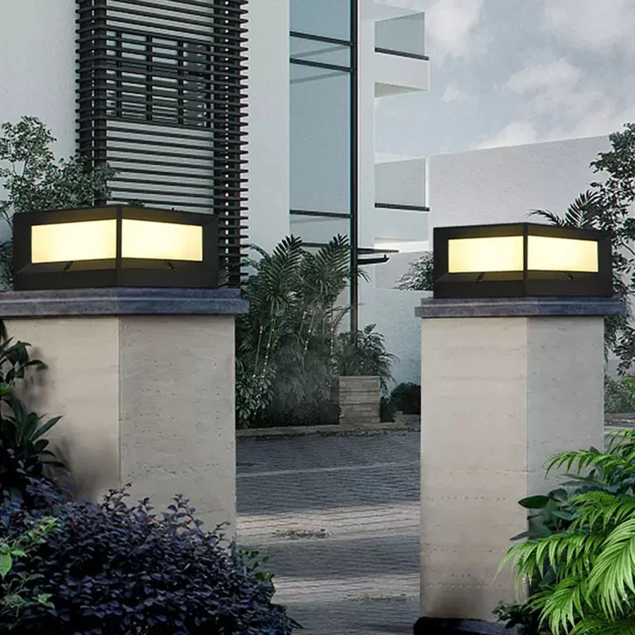 Imagem -06 - Outdoor Post Caps Light Alumínio Coluna Cap Lâmpadas Lanterna Pólo Impermeável Square Exterior Pillar Lamp Luz Paisagem E27