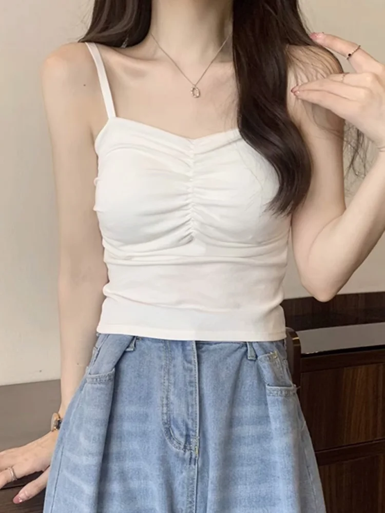 Women's Small Strap Vest Summer Suit Inner Wear Integrated Base Layer Beautiful Back Bra with Chest Pad Hong Kong Style Top