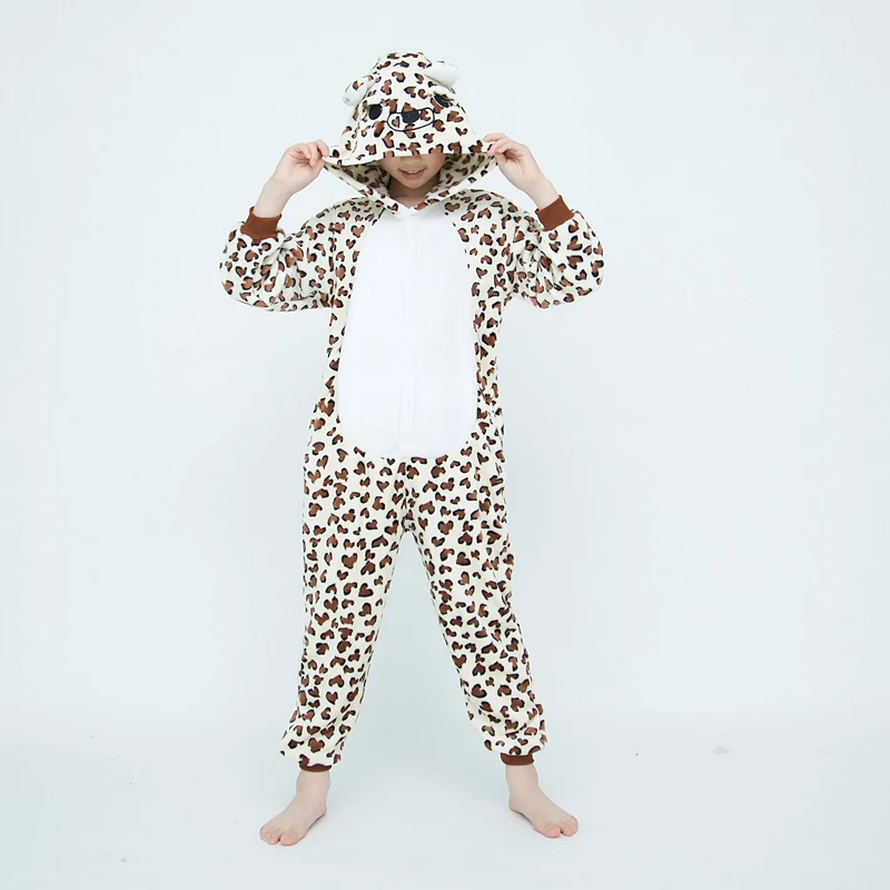 Girls Boys Cartoon Onesie Kids Children Cute Leopard Bear Animal Pajamas Kigurumi Cosplay Costumes For Christmas Halloween Party