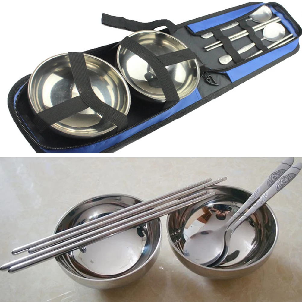 

7pcs Stainless Steel Tableware Portable Outdoor Camping Hiking Kit Travel Safe Food Grade Durable Clean Hygienic