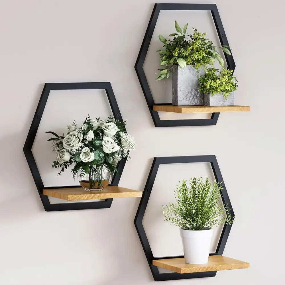 

Набор из 3-х настенных подставок для растений из массива дерева и металла, 9 полок из натурального дерева, выдерживают до 25 фунтов, подходят для подвешивания растений и цветов.