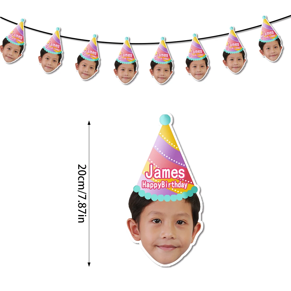 8/16pcs Custom Birthday hat Photo Banner Personalized Face Photo Bunting Banner for Adult Birthday Party Favors Birthday Banner