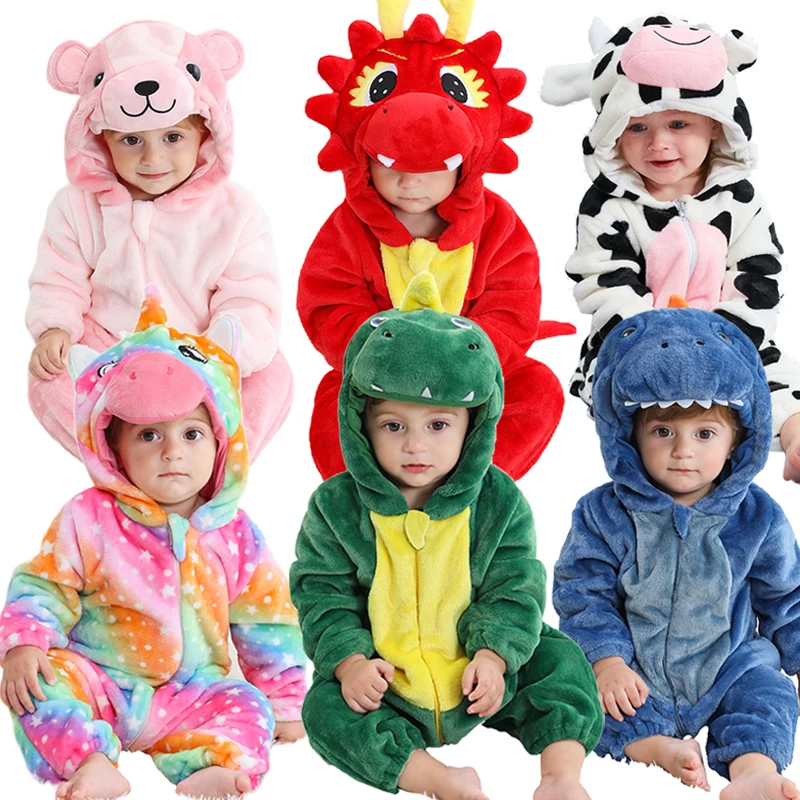 

Kigurumis Dinosaur Newborn Baby Clothes Pajamas Boy Girl Romper Infant Winter Warm Animal Cosplay Costume Outfit Hooded Overalls