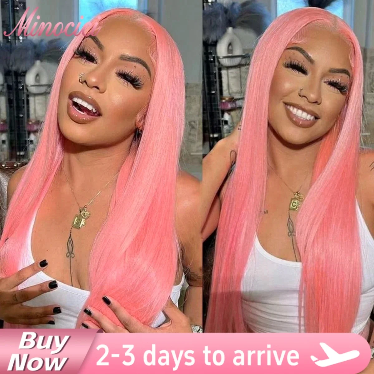 

Прямой парик 13x6 из 100% натуральных человеческих волос, светло-розовый, с прозрачной кружевной передней частью 13x4, для женщин