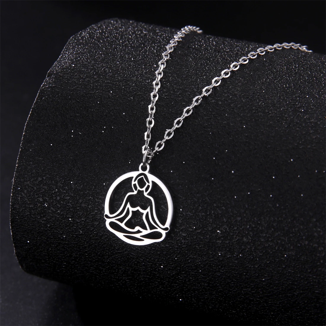 EUEAVAN Round Yoga Pendant Necklace Stainless Steel Buddhism Meditation Necklaces for Women Men Spiritual Jewelry Gift