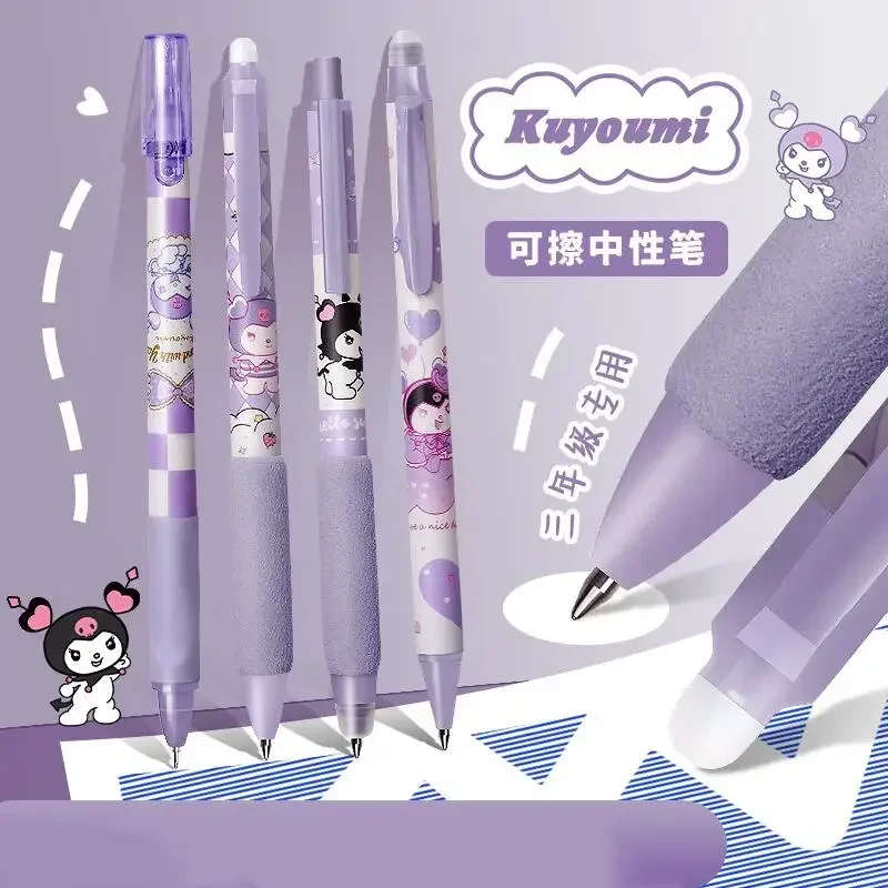 4Pcs Sanrio Kuromi Erasable Neutral Pen Cute Cartoon Quick Drying Gel Pen Office School Supplies Student Stationery Holiday Gift