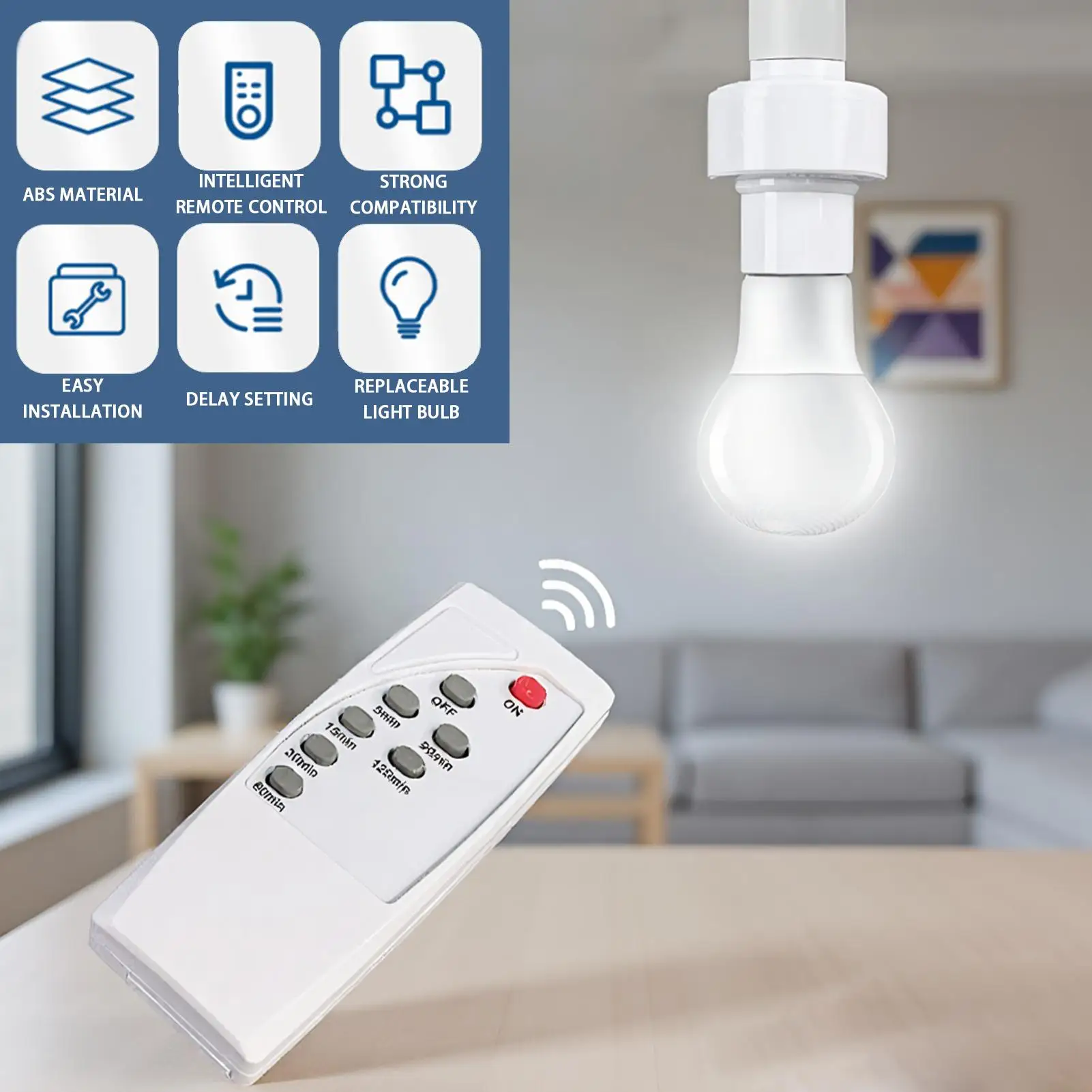 

Light Socket E27 Bulb Holder with Controller Timing Function Wireless Lamp Base Holder for Ceiling Fixture Stairwell Living Room
