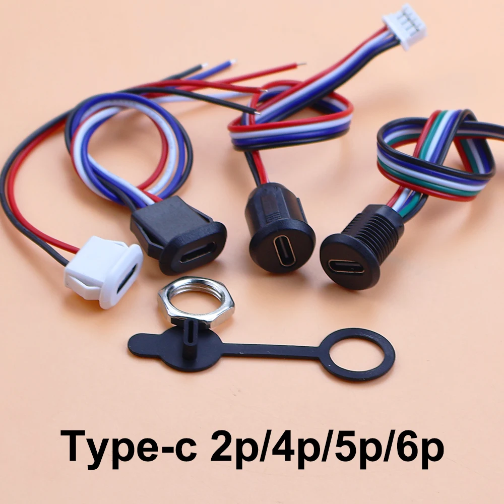 1 Stück USB Typ-C-Stecker Typ-C wasserdicht mit Muttern-Verriegelungsplatte, weiblicher TPC-Anschluss, wasserdicht, Hochstrom-Schnellladeanschluss – Detail 1