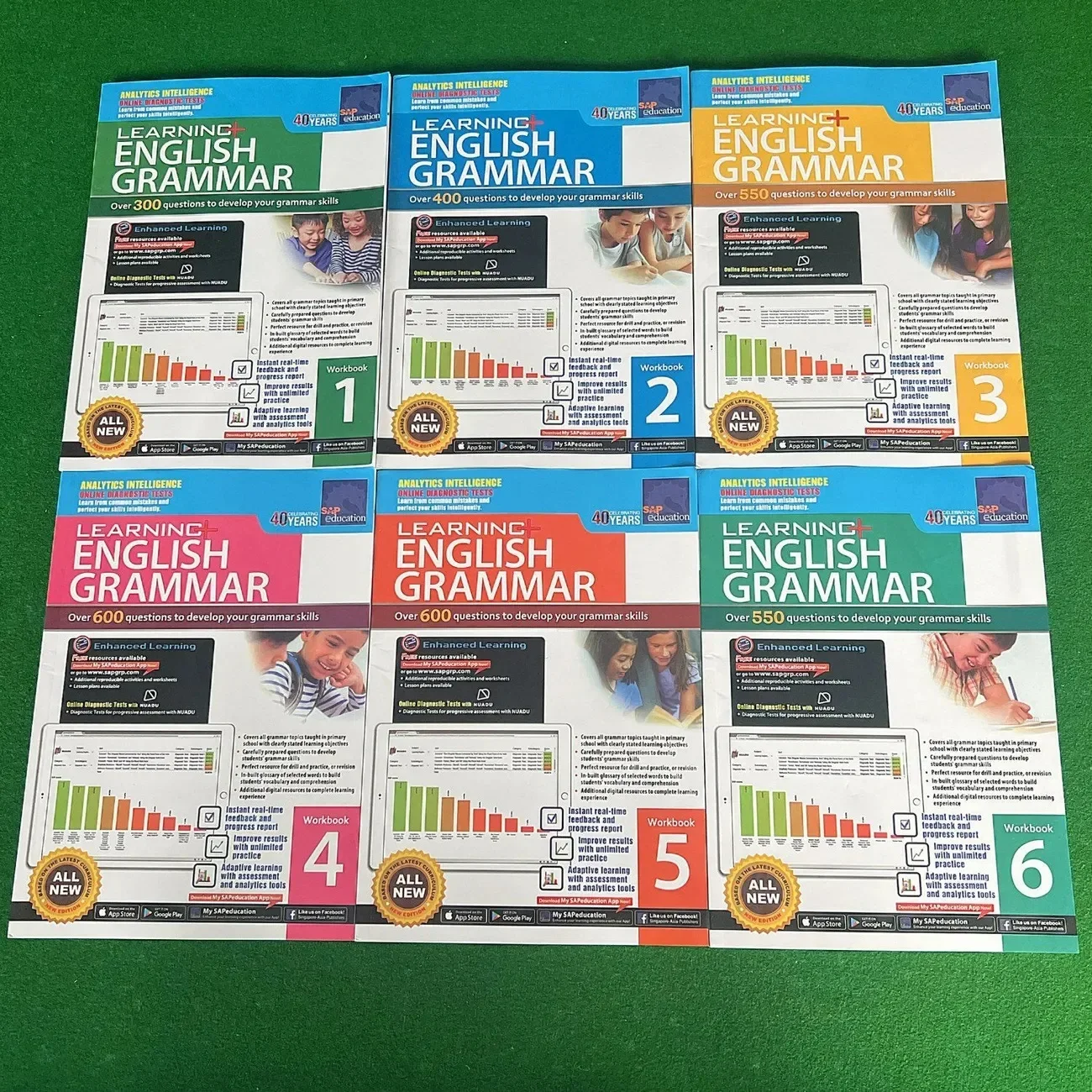 6 Books/Set Singapore Grammar Spa 3-12 Year Old Kids Learning English Test Materials Textbook Notebook Exercise Book