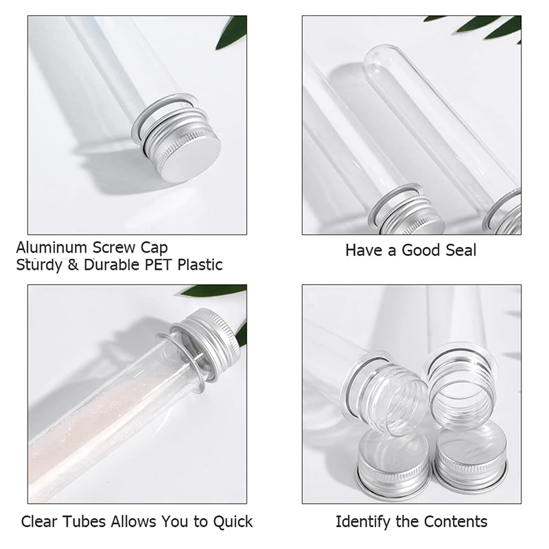 25 Pcs 45ML Plastic Test Tubes Metal Cap Screw Lid Containers 45ML Plastic Test Tubes Containers For Cosmetic Travel Lotion