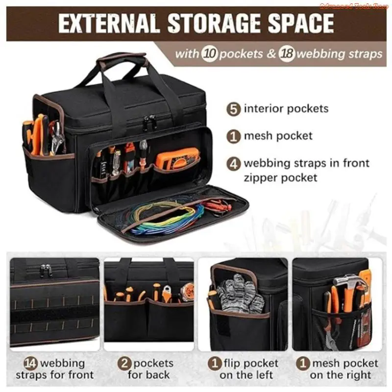 

Oversized 14Inch Industrial Strength Tool Bag Bag Reinforced Handles Organized Storage For Contractors DIY W91B