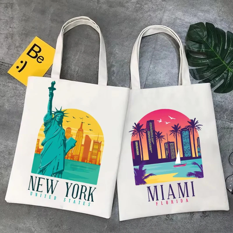 

New York Fashionable Women Shoulder Bags Canvas Lady Tote Handbag Large Capacity Shopping Bag Reusable Casual Girl Handbags Gift