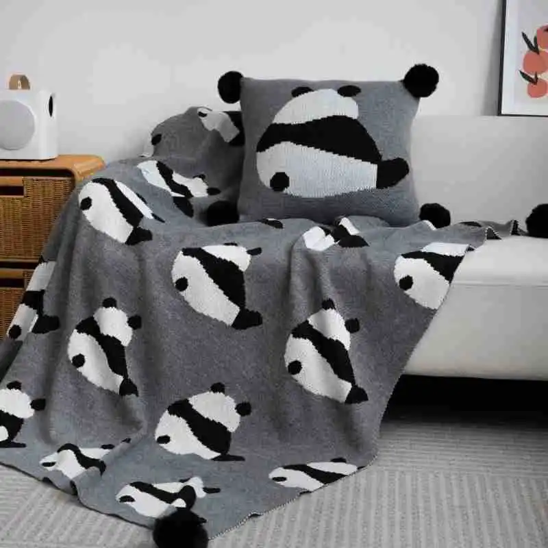 

Household Knitted Blanket Cartoon Panda Thermal Quilt Air Conditioning Quilt All-season Universal Nap Acrylic Fibres Washable