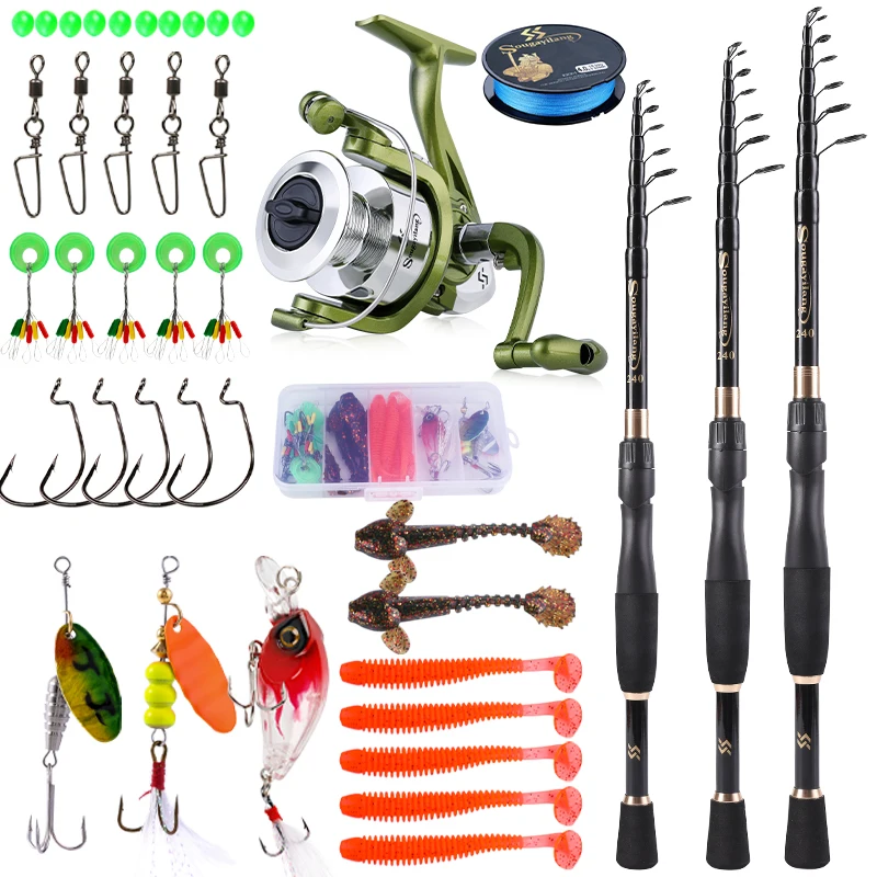 

Sougayilang Telescopic Fishing Combo 1.8-2.4m Carbon Fibre Rod 1000-4000 Spinning Reel Fishing Set with Fishing Line Accessories