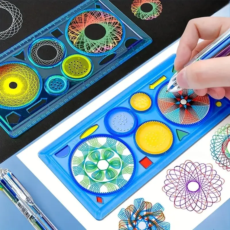 DIY Drawing Ruler Kit,Plastic Measuring Tool for Artists&Office Supplies,Essential Crafting Accessory with Markers and Stencils