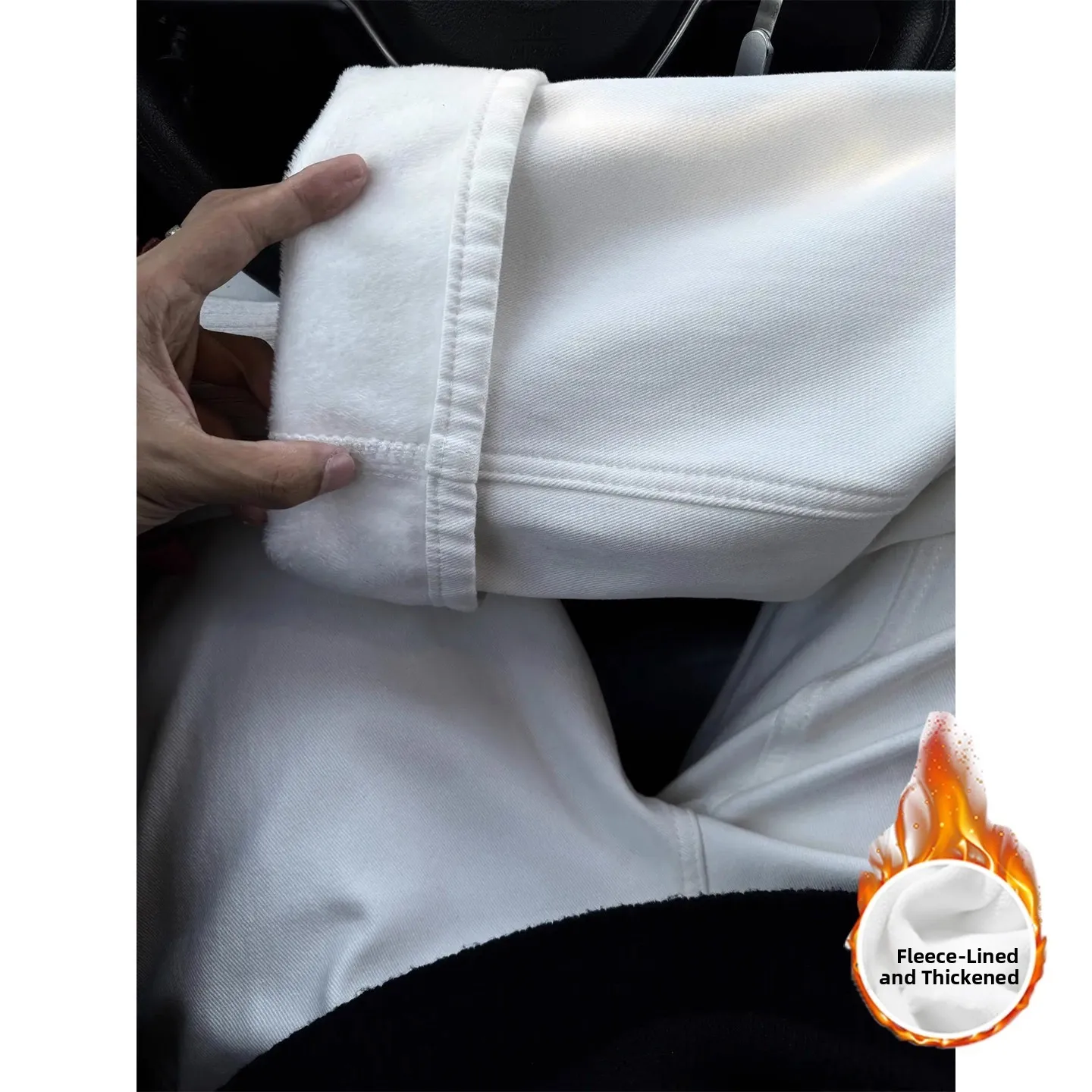 

Мужские зимние джинсы-буткат с белой подкладкой, в американском стиле High Street, с эффектом «чистого кроя», прямые штанины