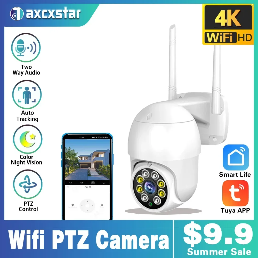 Tuya Smart  4K 8MP PTZ WiFi IP Wireless Camera Outdoor Security Protection Auto Tracking  Camera CCTV Video Surveillance Camera