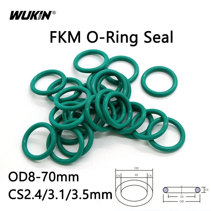 2/5/10/20PCS Green Rubber O Ring Seals OD 8-70mm CS 2.4/3.1/3.5mm Heat-Resistance FKM Sealing Gasket Waterproof Fuel Washer