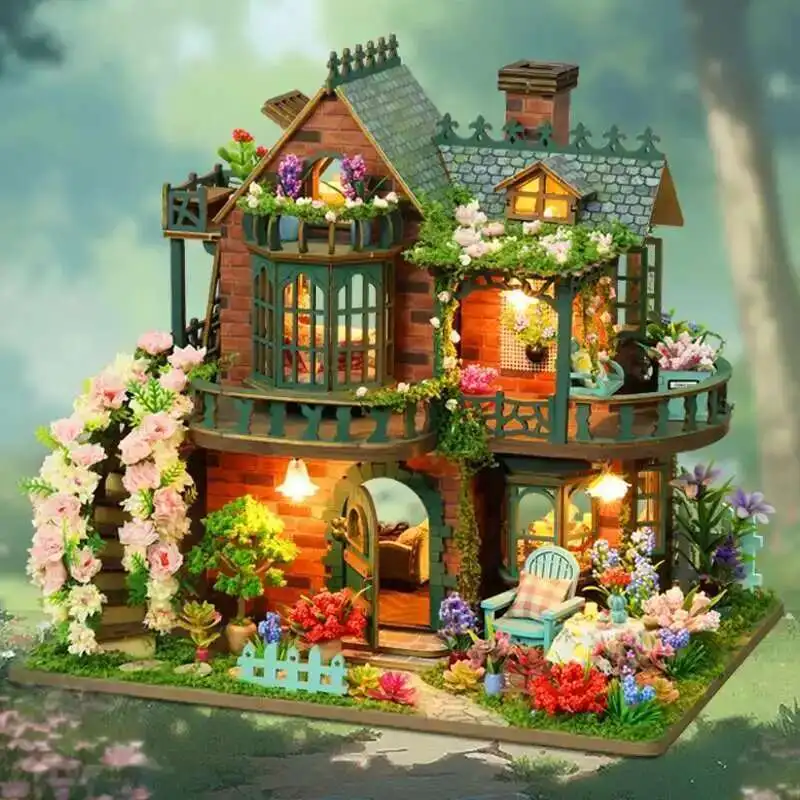 

NEW DIY Wooden Fairy Garden Cottage Figurines Miniatures Kits Assembled Houses Flower Casa for Friends Gifts Home Decor Crafts