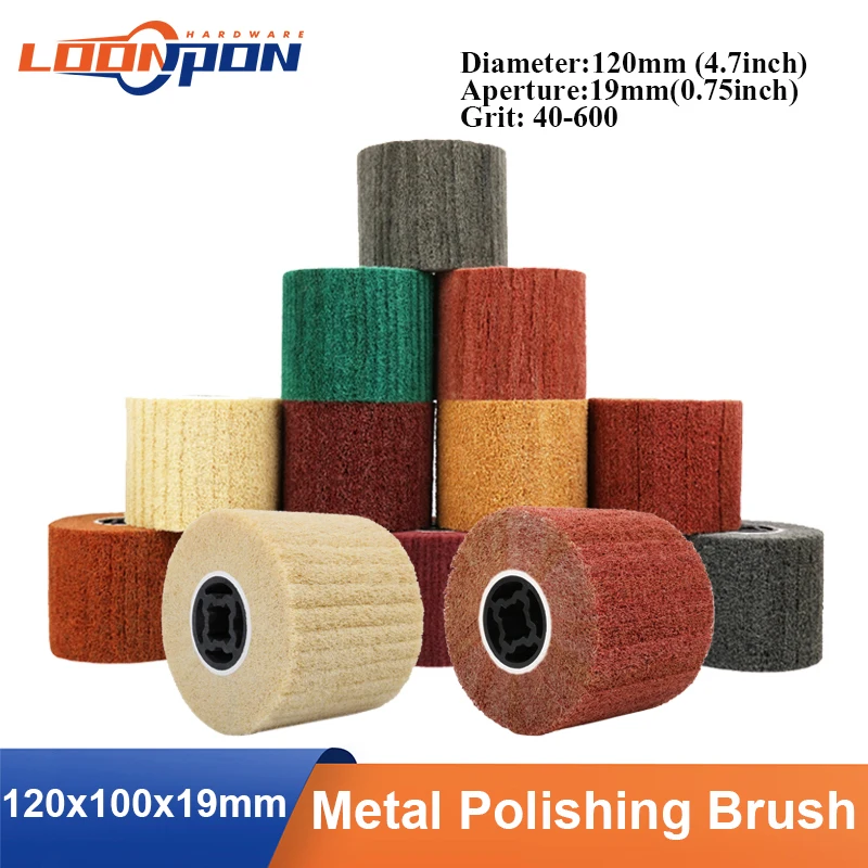 Loonpon 120x100x19mm Polishing Drum Burnishing Wheel Metal Nylon Wire Polish Brush Roller Burnishing Tools For Stainless Steel