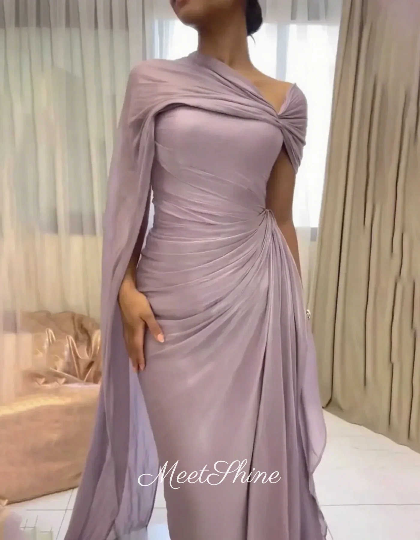 Elegant สีม่วงหนึ่งไหล่ชีฟองชุดราตรีผู้หญิงง่ายซาอุดีอาระเบีย Mermaid งานแต่งงานอย่างเป็นทางการพรหมชุดที่กําหนดเอง