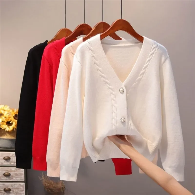 

Korean Fashion Short Knit Cardigan Jacket Spring Fall Casual Sweater Mujer Elegant Big Size Coat Long Sleeve Top New G126