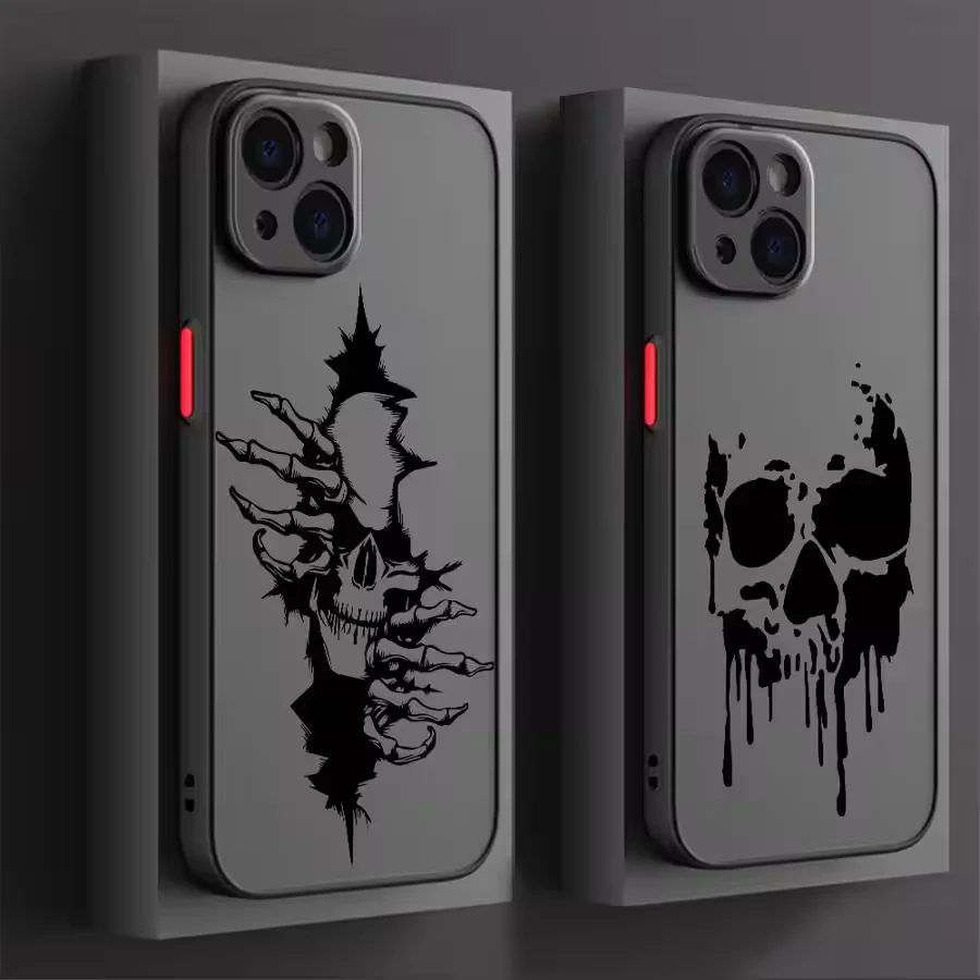 Break Skull Print Matte Transparent  For iPhone Case 16 15 14 13 12 11 Pro XR XS Max 7 8 Plus Anti-Drop Phone Y2K Black Cover