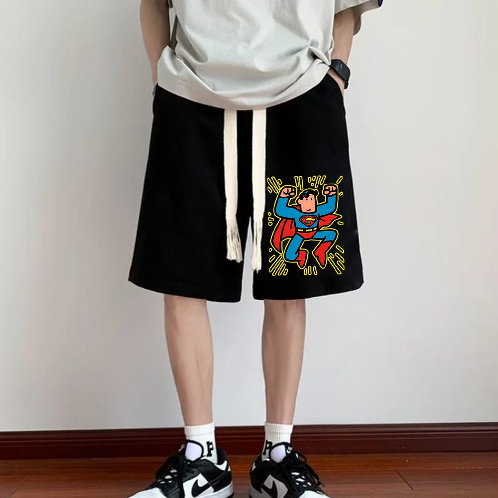 

Летние спортивные шорты для мужчин Dc Супермен с мультяшным принтом, женские повседневные спортивные штаны, шорты пяти дюймов, быстросохнущие пляжные штаны большого размера Y2k