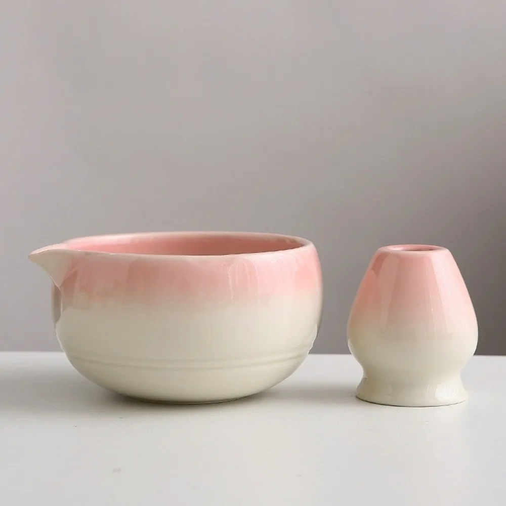 

Traditional Ceramic Matcha Bowl Handmade Tea Strainer Matcha Whisk Set with Pouring Spout Gradient Color Japanese Tea Set
