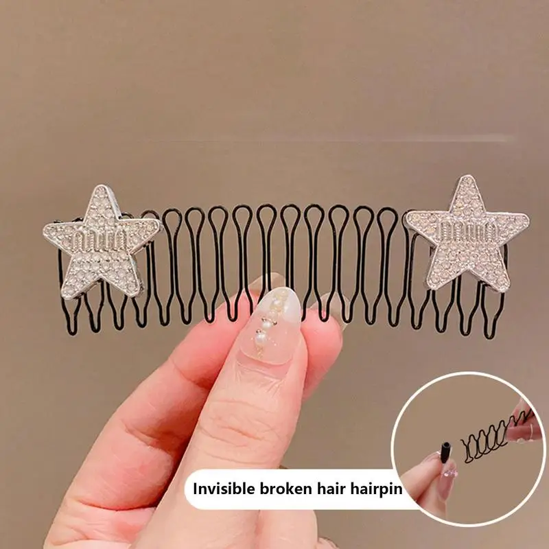 Hair Side Combs Rhinestone Invisible Star-Shaped Hair Clip Stretchable Rhinestone Star Twist Hair Organizer Artifact For Woen