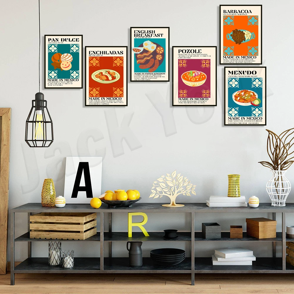 English breakfast, enchiladas, churros, mexican food, burrito print, Pan Dulce, spanish, food art, kitchen decor poster