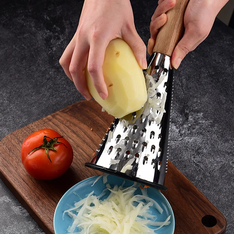 Conical Stainless Steel Grater Hand-held Wooden Handle Potato Shredder Multifunctional Ginger Grinder Kitchen Vegetable Tools image 4