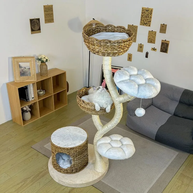 

Hand-Woven Large Three-Dimensional Luxury Indoor Cat Tree Wood Nest and Climbing Frame Integrated Natural Sisal Material