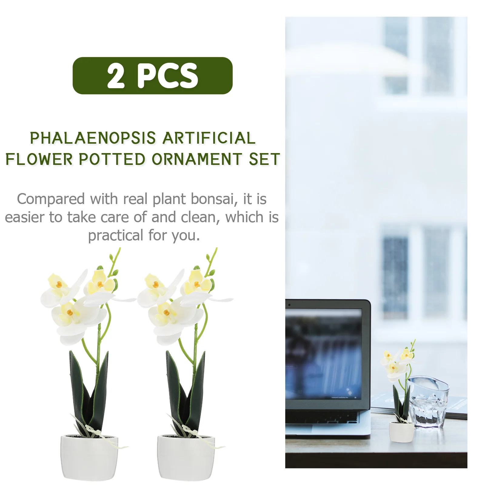

2Pcs Simulated Orchid Decor Ceramic Pot Artificial Flower Ornament for Indoor Outdoor Decoration Lifelike Plant Bonsai