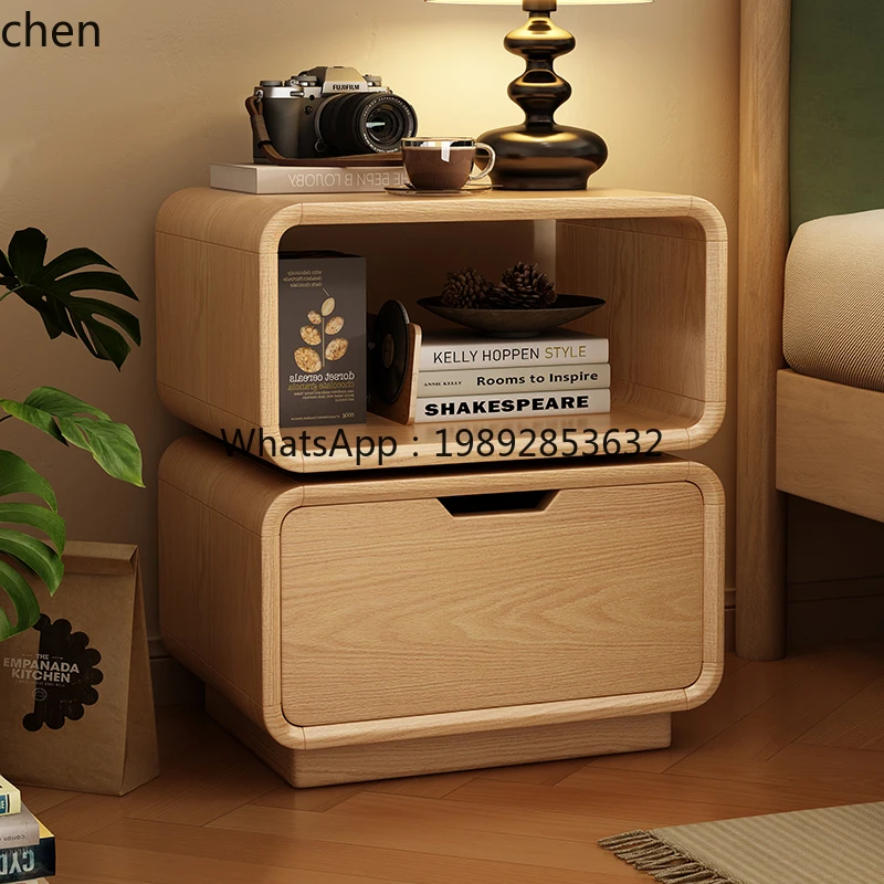 WW solid wood simple modern floor double pumping storage small apartment bedside cabinet