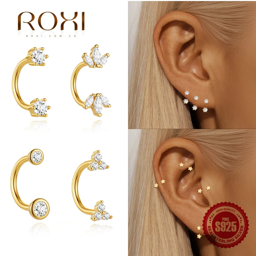 ROXI 1PC Joyería de Plata de Ley 925 para Piercing, Pendiente de Aro en U con Cuentas de Flor, para Nariz y Ombligo, Joyería de Lujo para Mujer, Regalo para Uso Diario y Citas