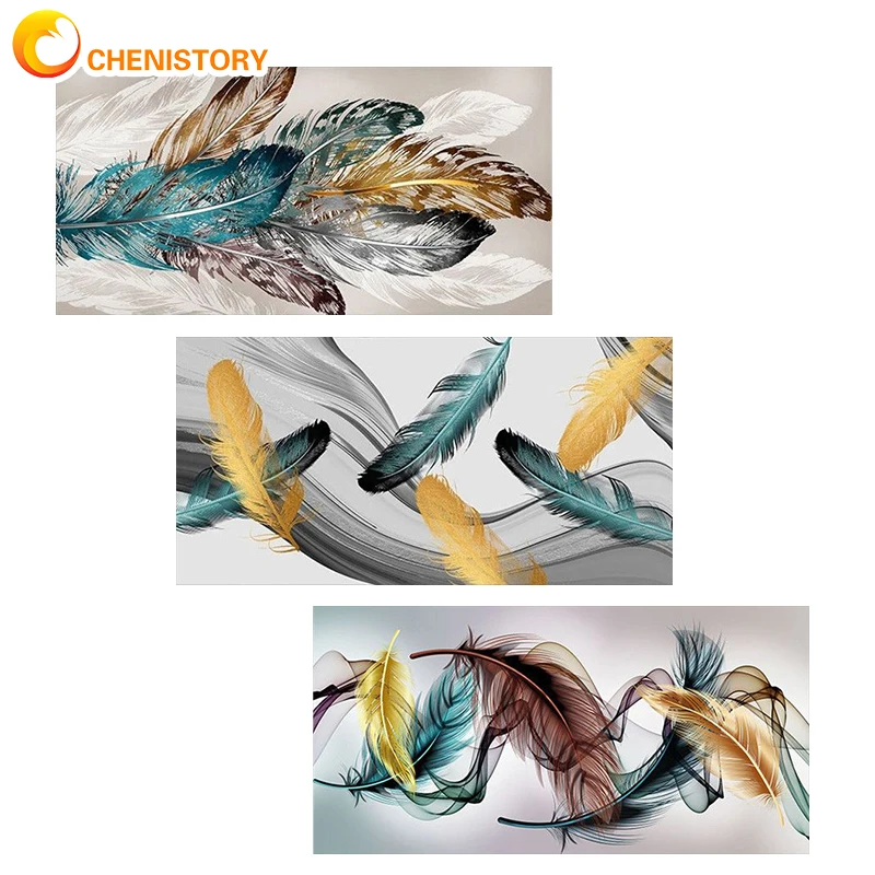 

CHENISTORY 60x120cm Scenery DIY Oil Painting By Numbers Kits Colorful Feathers Paint By Numbers Picture On Canvas For Wall Art