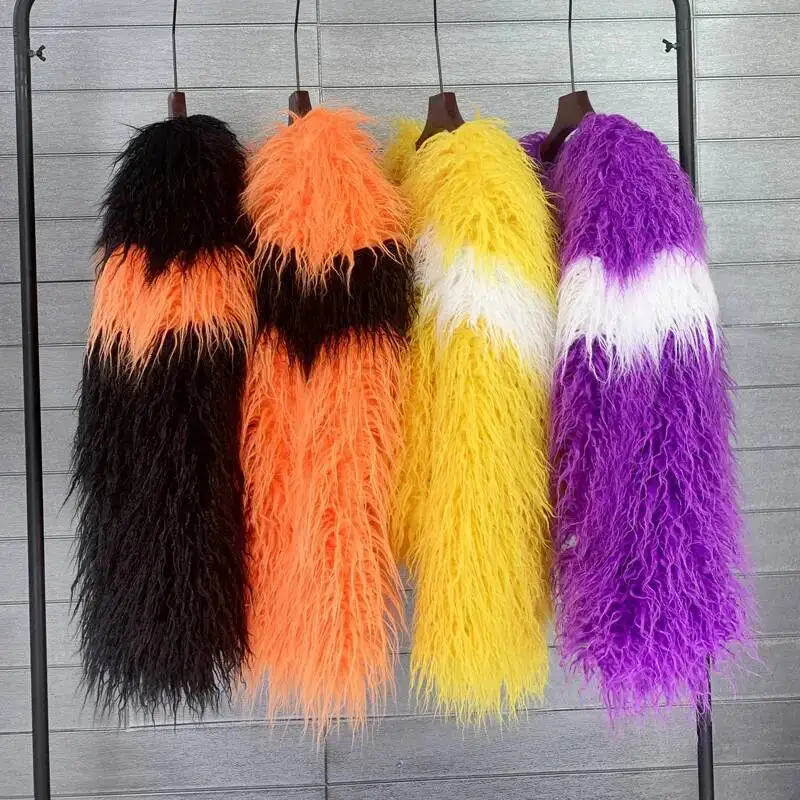 

Long Faux Fur Women Autumn Winter Large Jacket Overcoat White Turn Down Collar Pockets Thick Coat Warm Jackets Maxi Coats