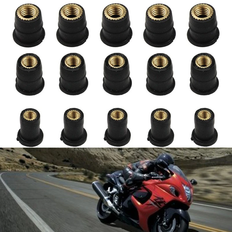 10Pcs Motorcycle M4 M5 M6 Metric Rubber Well Nuts Windshield Rivet Nut Crews Bolts Accessories For Honda Suzuki Yamaha Kawasaki