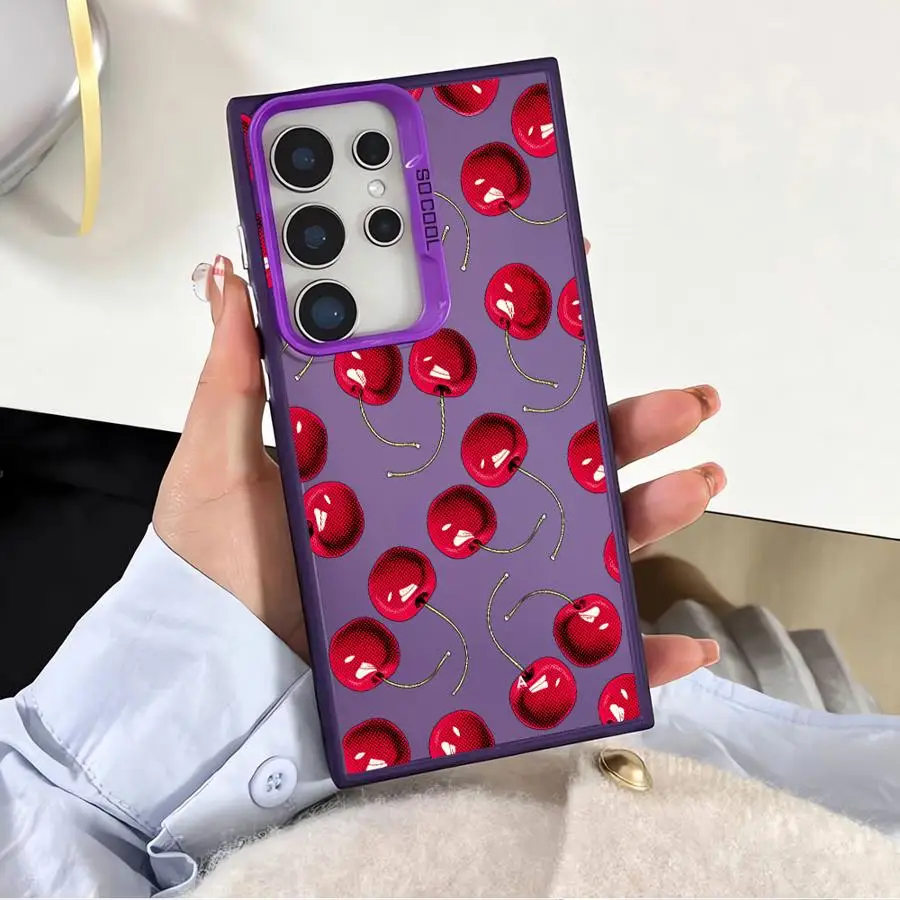 Cute Cherry Bow Print Case for Samsung Galaxy S26 S24 FE S25Edge S22 Ultra S25 Note 20 Ultra S21 S20 FE S23 Phone Cover